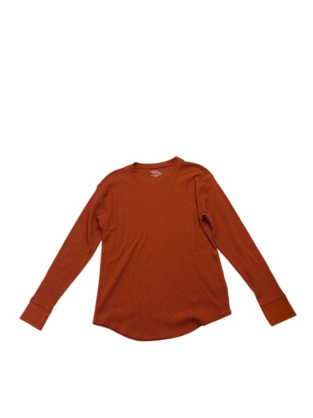 Time And Tru Thermal Top Shirt L 12-14 Rust Orange Waffle-Knit Long Sleeve Fall